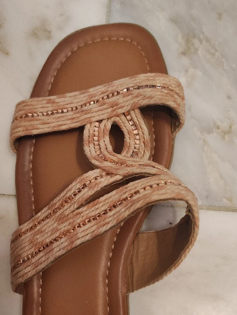 Woven Dusty Rose Slide Sandals with Metallic Accents - Women
